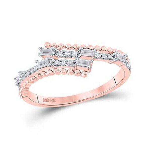 14k Rose Gold Diamond Baguette Bypass Ring